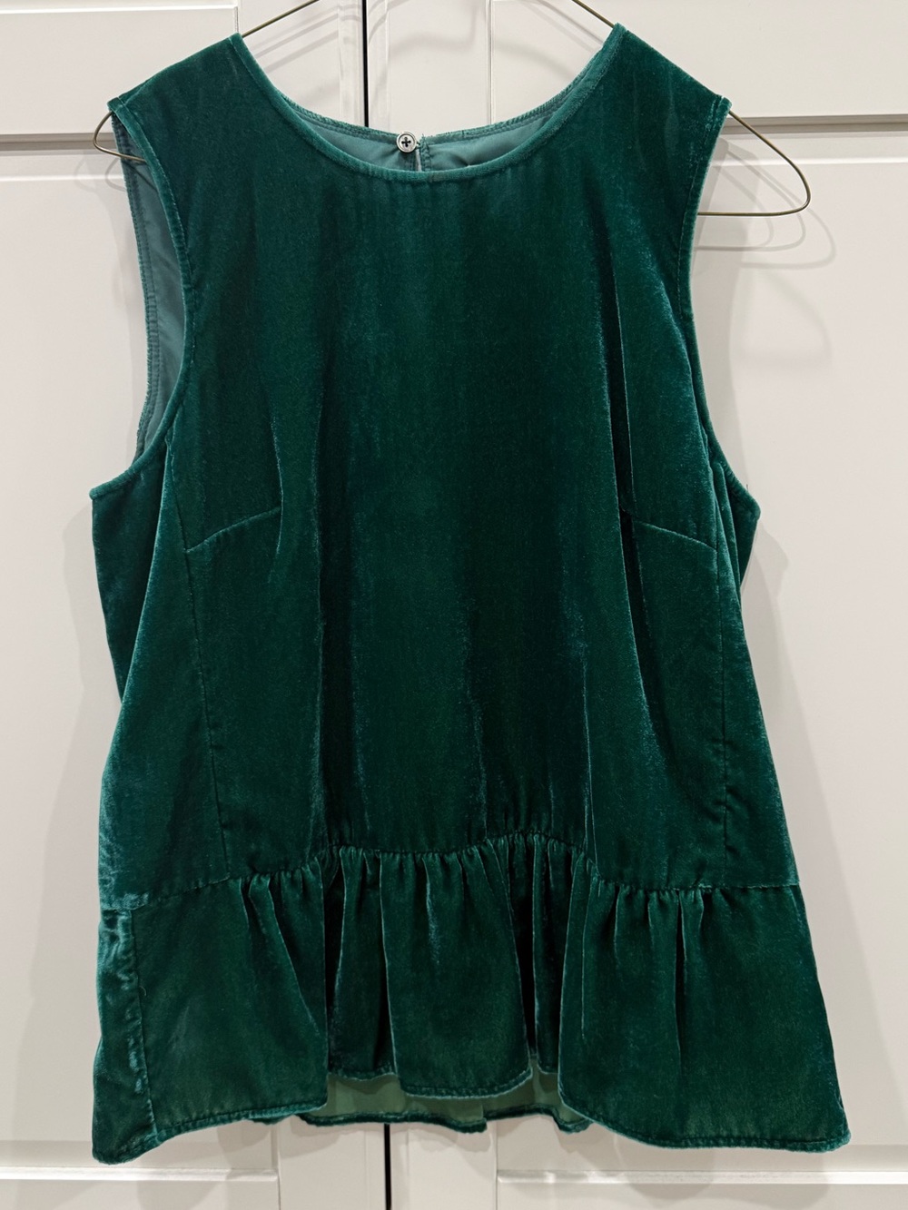 J. Crew Deep Green Velvet Peplum Tank